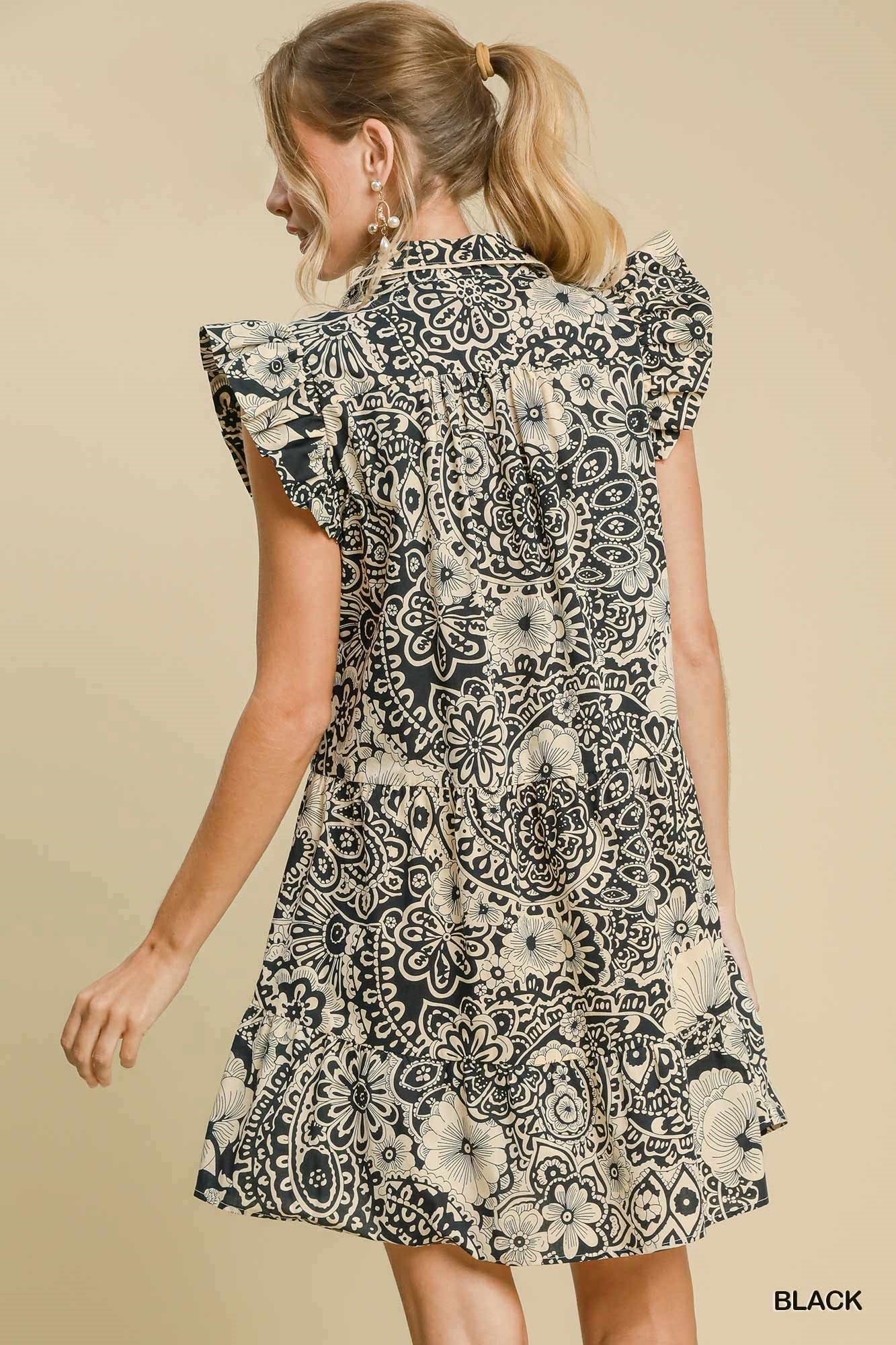 Boho Bloom Black and White Ruffle Dress