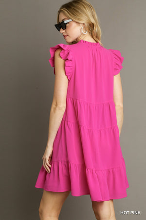 Hot Pink Tiered Flutter Dress