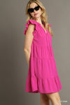 Hot Pink Tiered Flutter Dress