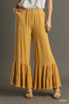 Linen Frayed Ruffle Pants - Honey