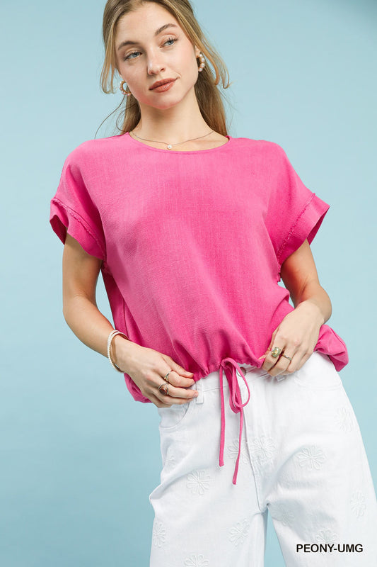 Peony Linen Drawstring Top