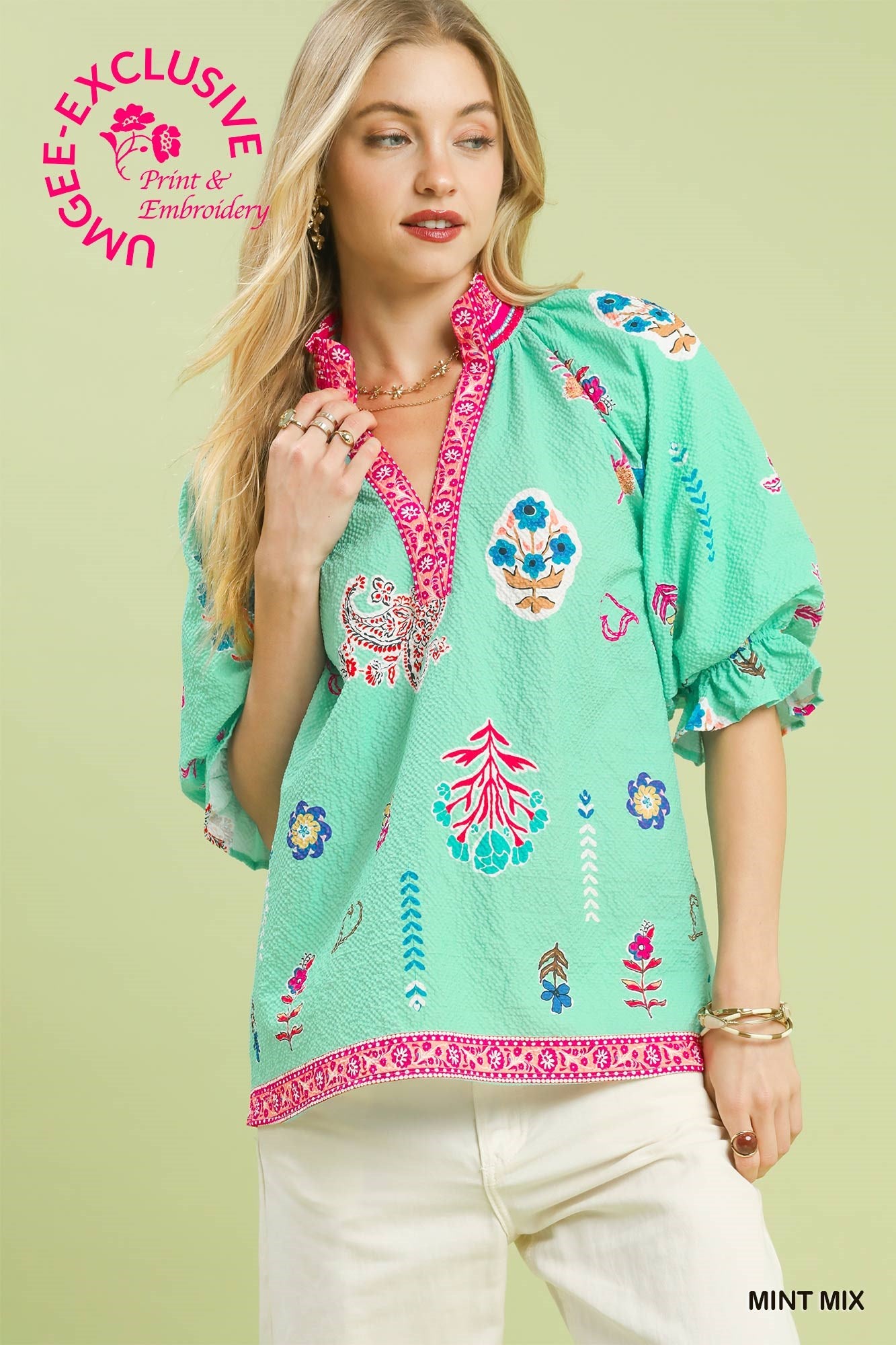 Mint Seersucker Jubilee Blouse