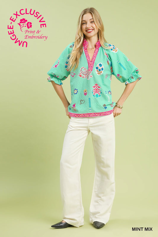 Mint Seersucker Jubilee Blouse