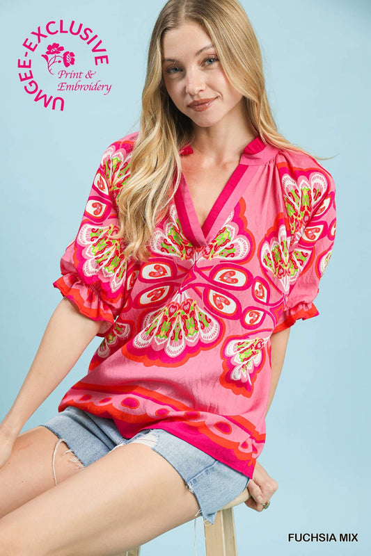 Fuchsia Mix Boho Top