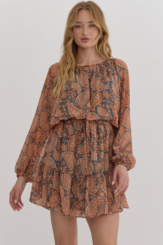 Paisley Dress Rust/Grey