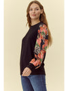 Black Ribbed Floral Top