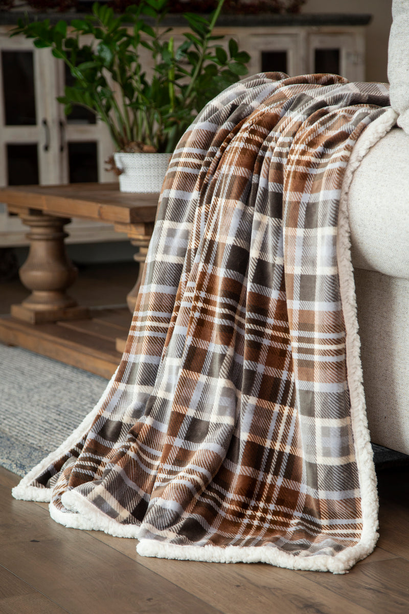 Gray & Chestnut Plaid Plush Throw