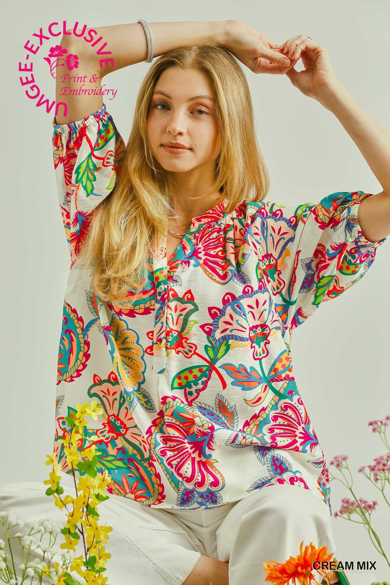 Paisley Print Cream Mix Top