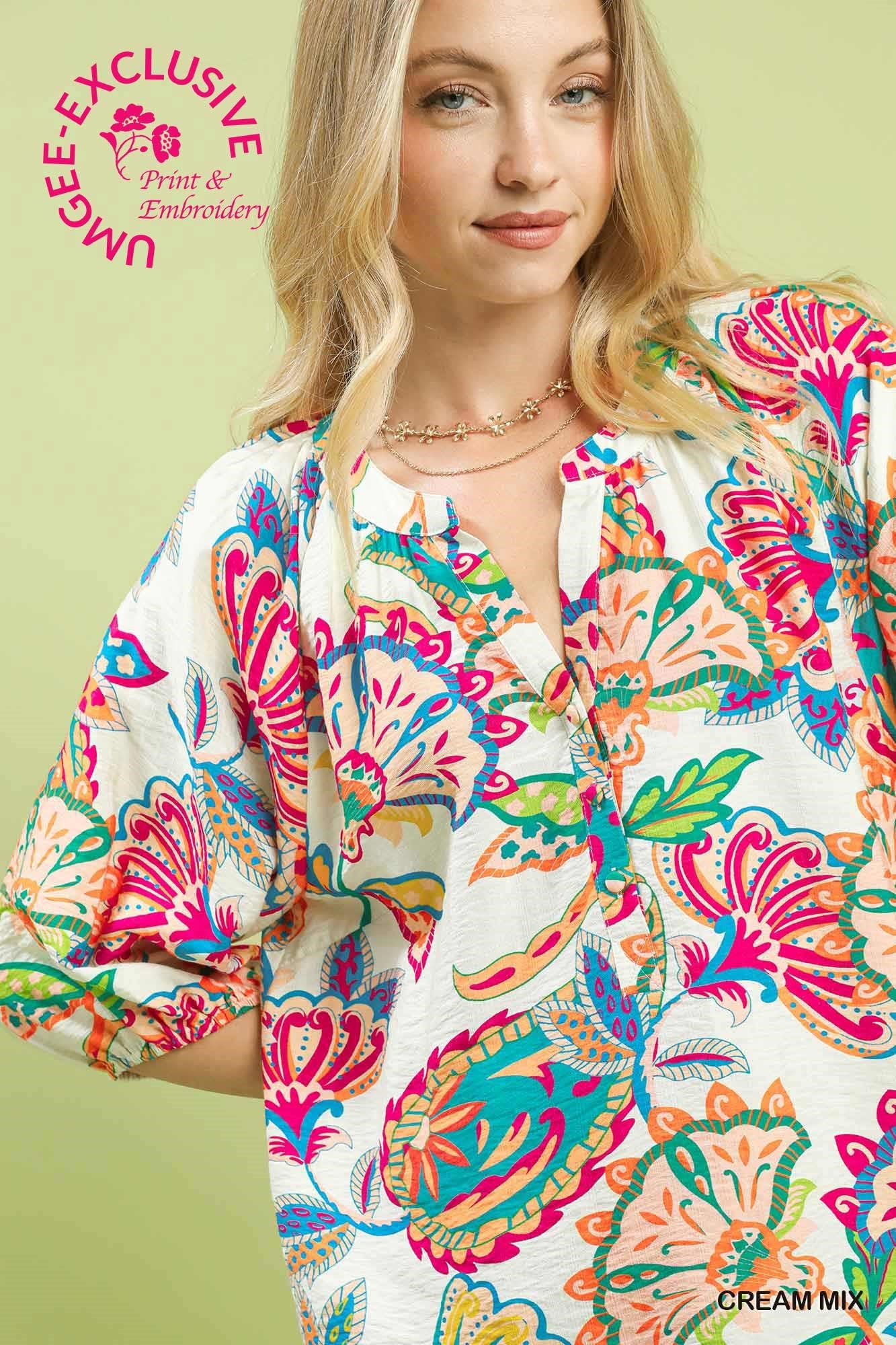 Paisley Print Cream Mix Top