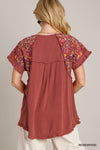 Sophia Embroidered Linen Top - Rosewood