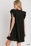 Linen Embroidery Pom Dress - Black