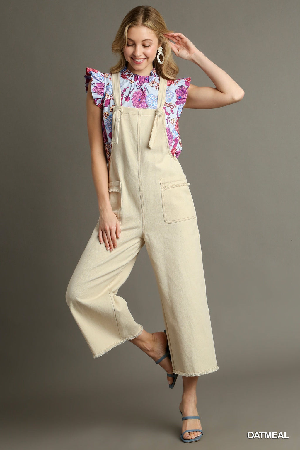 Baby Doll Twill Jumpsuit- Oatmeal
