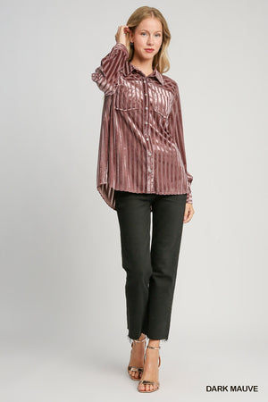 Dark Mauve Velvet Striped Top