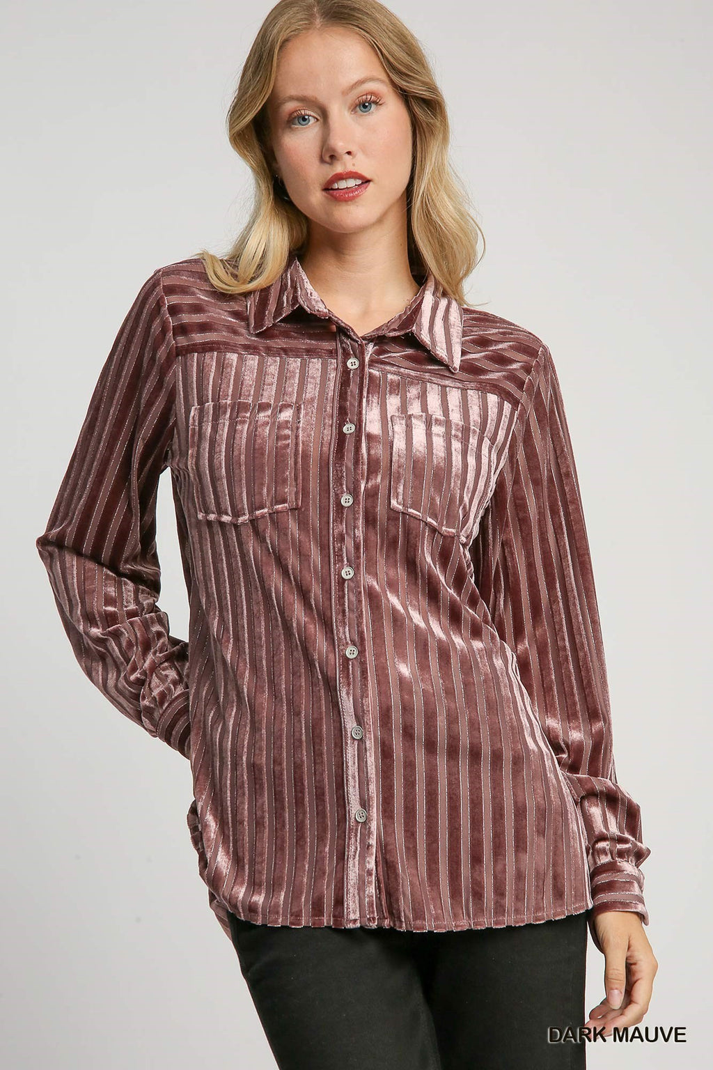 Dark Mauve Velvet Striped Top