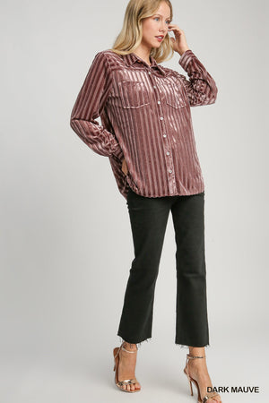 Dark Mauve Velvet Striped Top