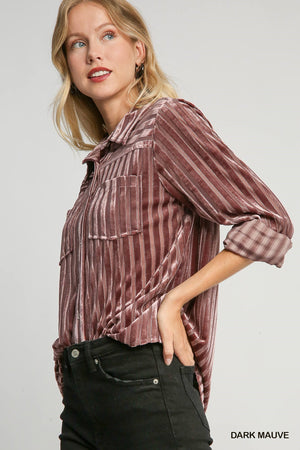 Dark Mauve Velvet Striped Top