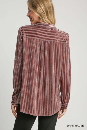 Dark Mauve Velvet Striped Top