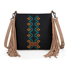 Wrangler Aztec Embroidered Fringe Crossbody - Black
