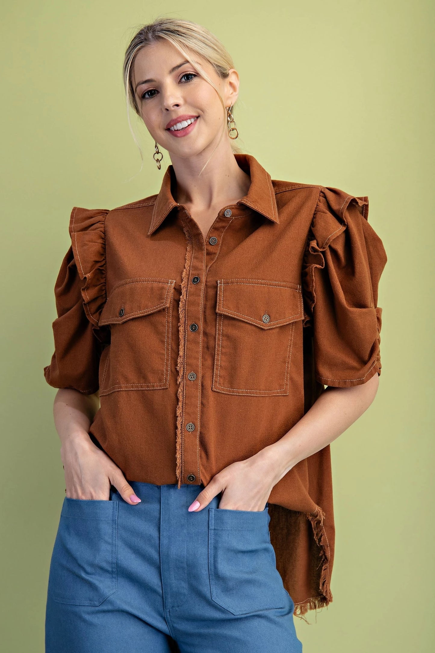 Howdy Linen Frayed Top Copper