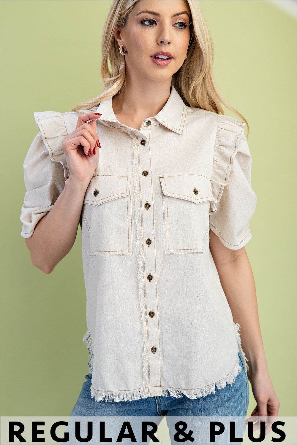 Howdy Linen Frayed Top Oatmeal