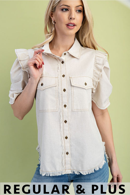 Howdy Linen Frayed Top Oatmeal