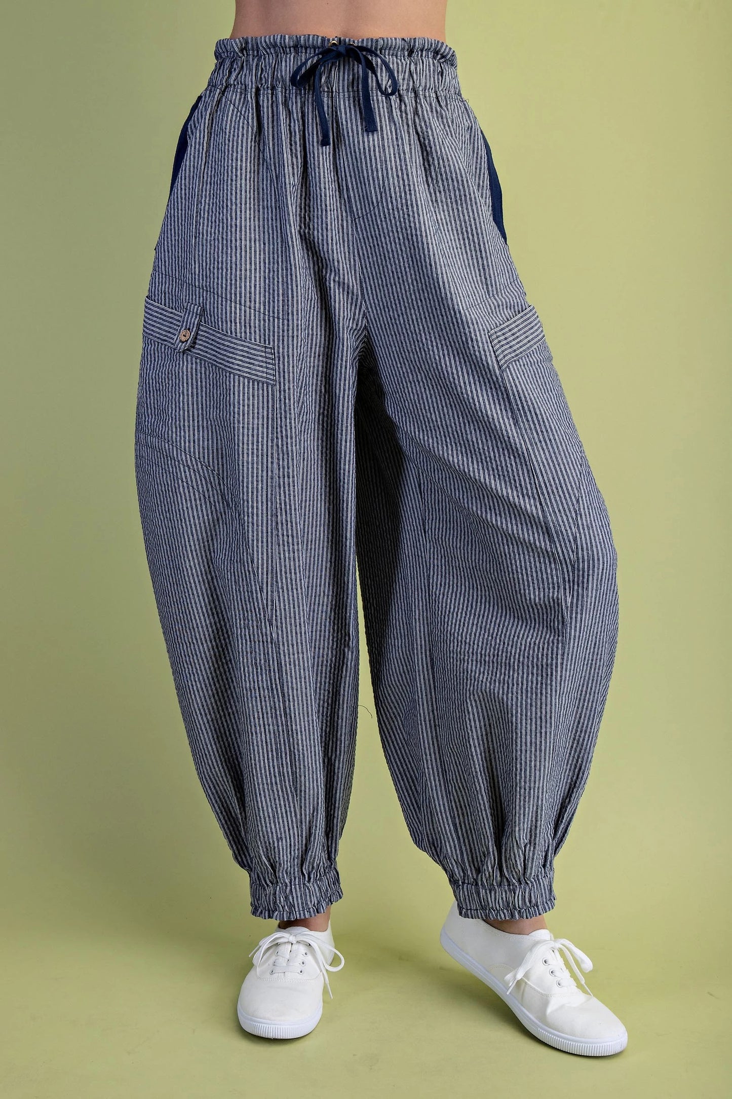 Navy Striped Parachute Pants