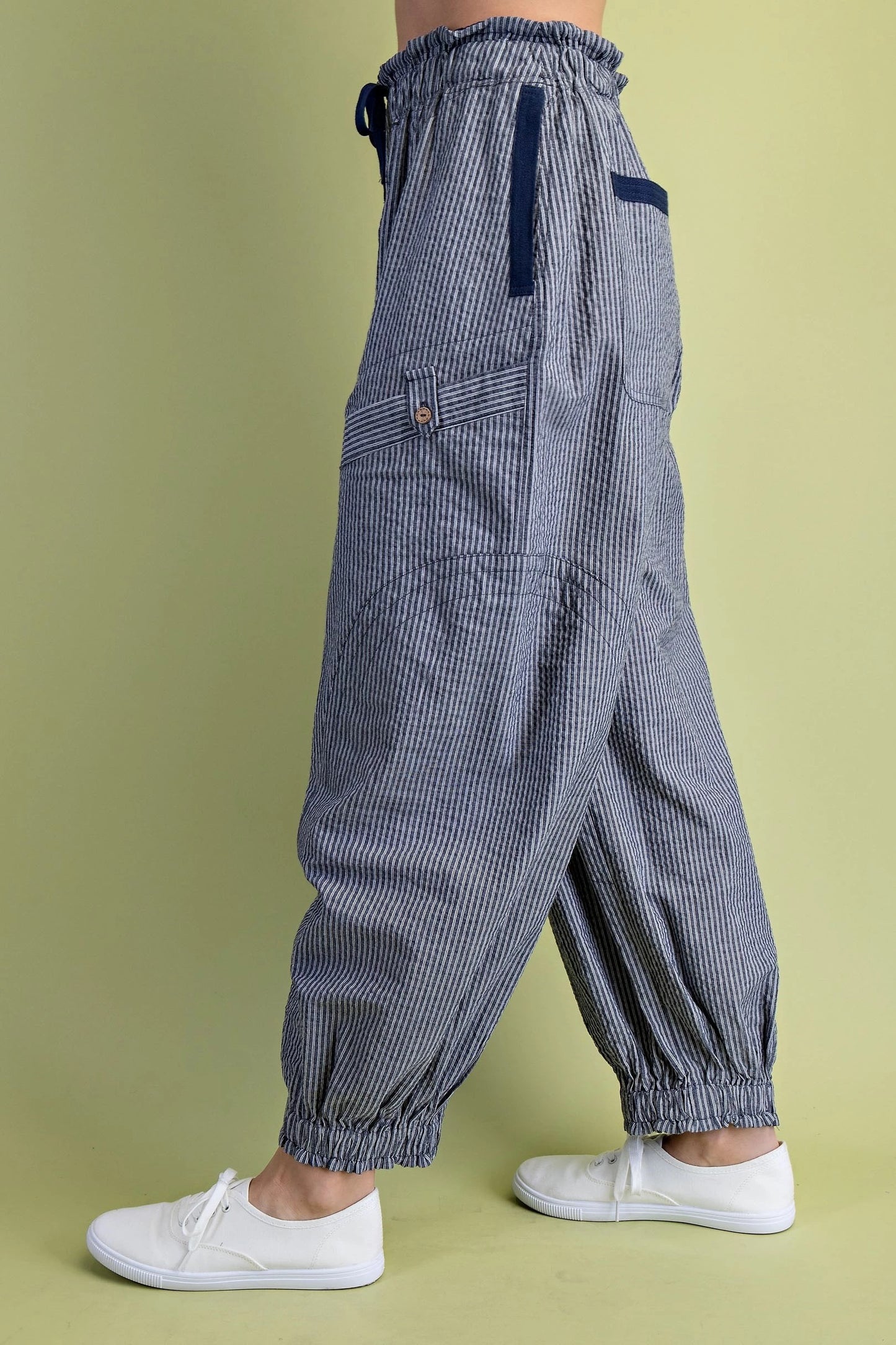 Navy Striped Parachute Pants
