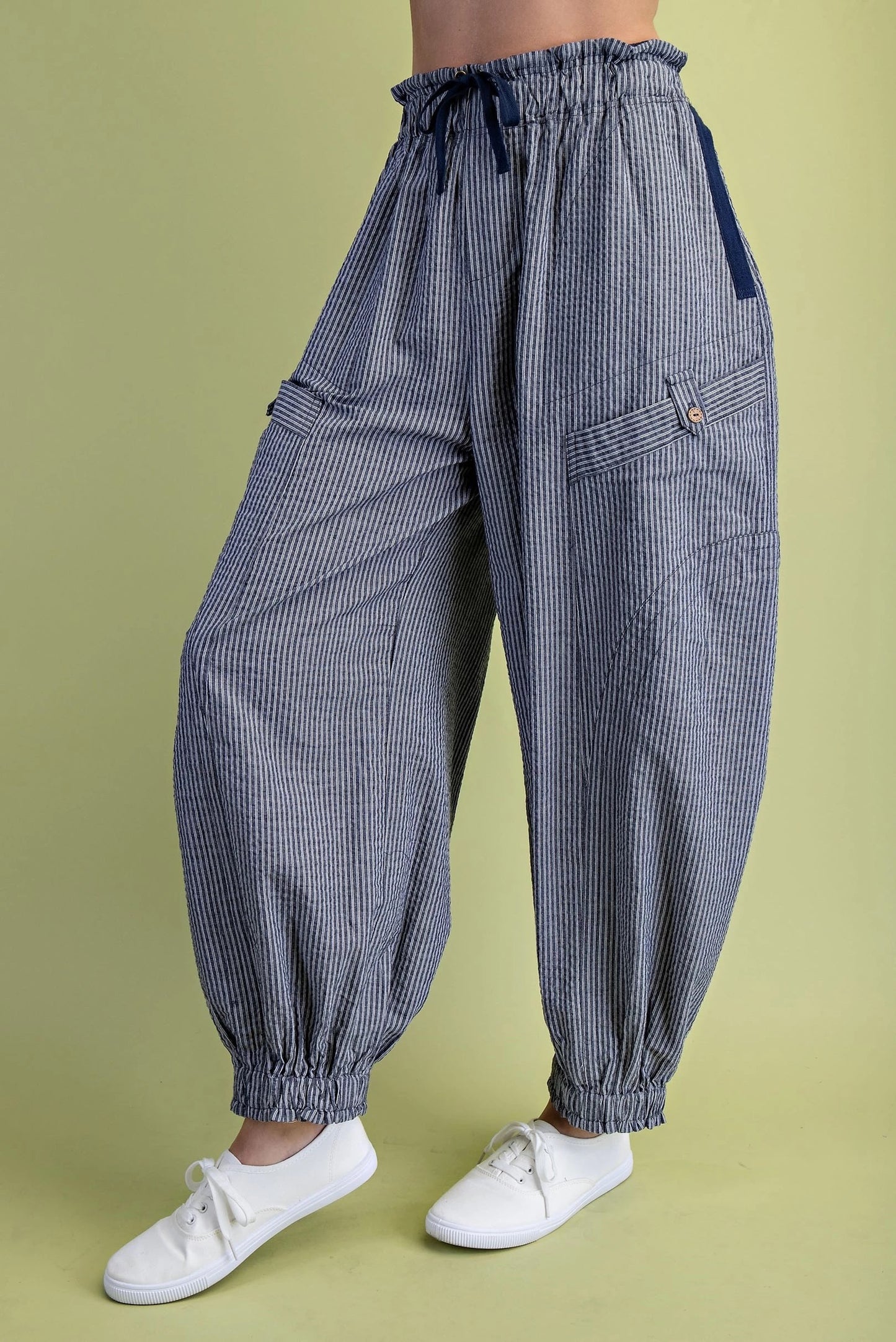 Navy Striped Parachute Pants