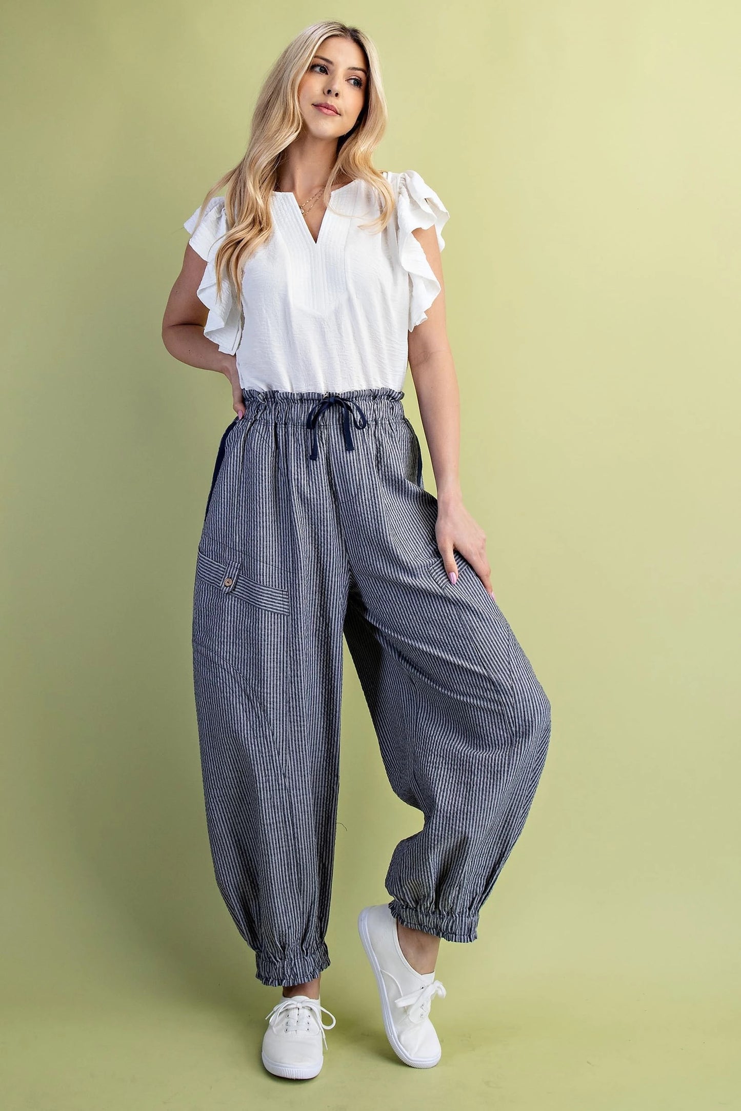 Navy Striped Parachute Pants