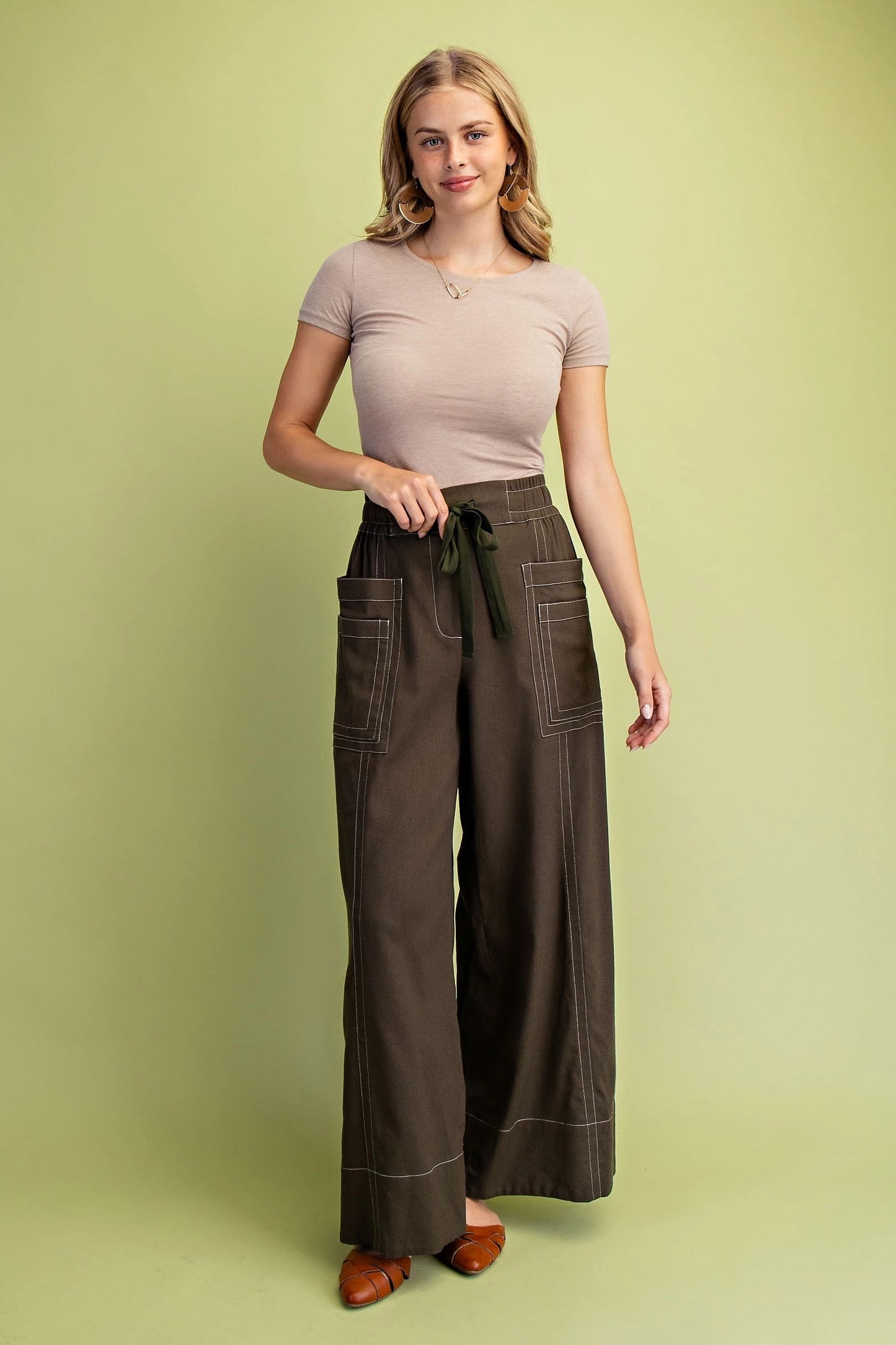 LeeAnn Linen Pants Stone Olive