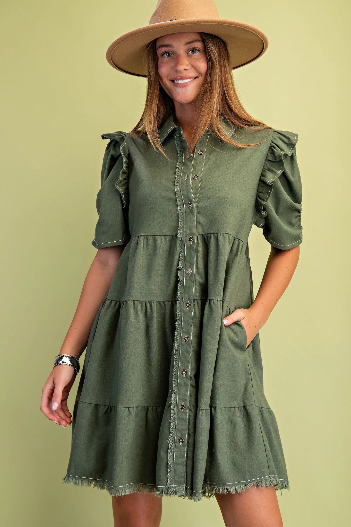 Howdy Linen Dress Olive