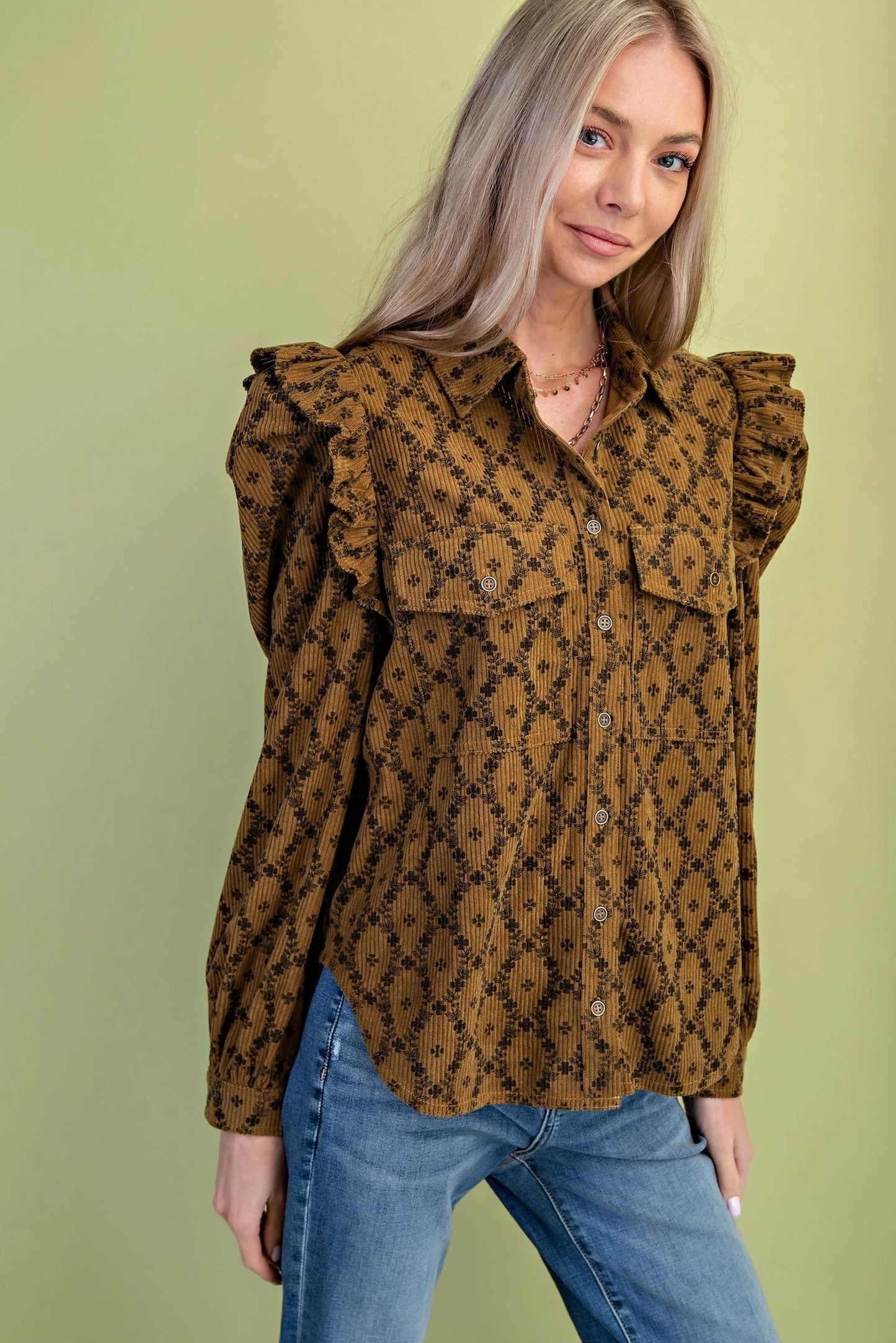 Lara Corduroy Button Down Mustard