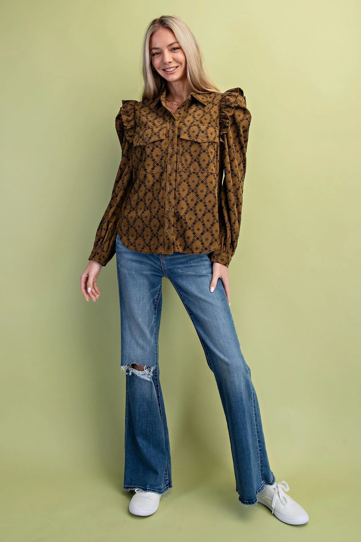Lara Corduroy Button Down Mustard