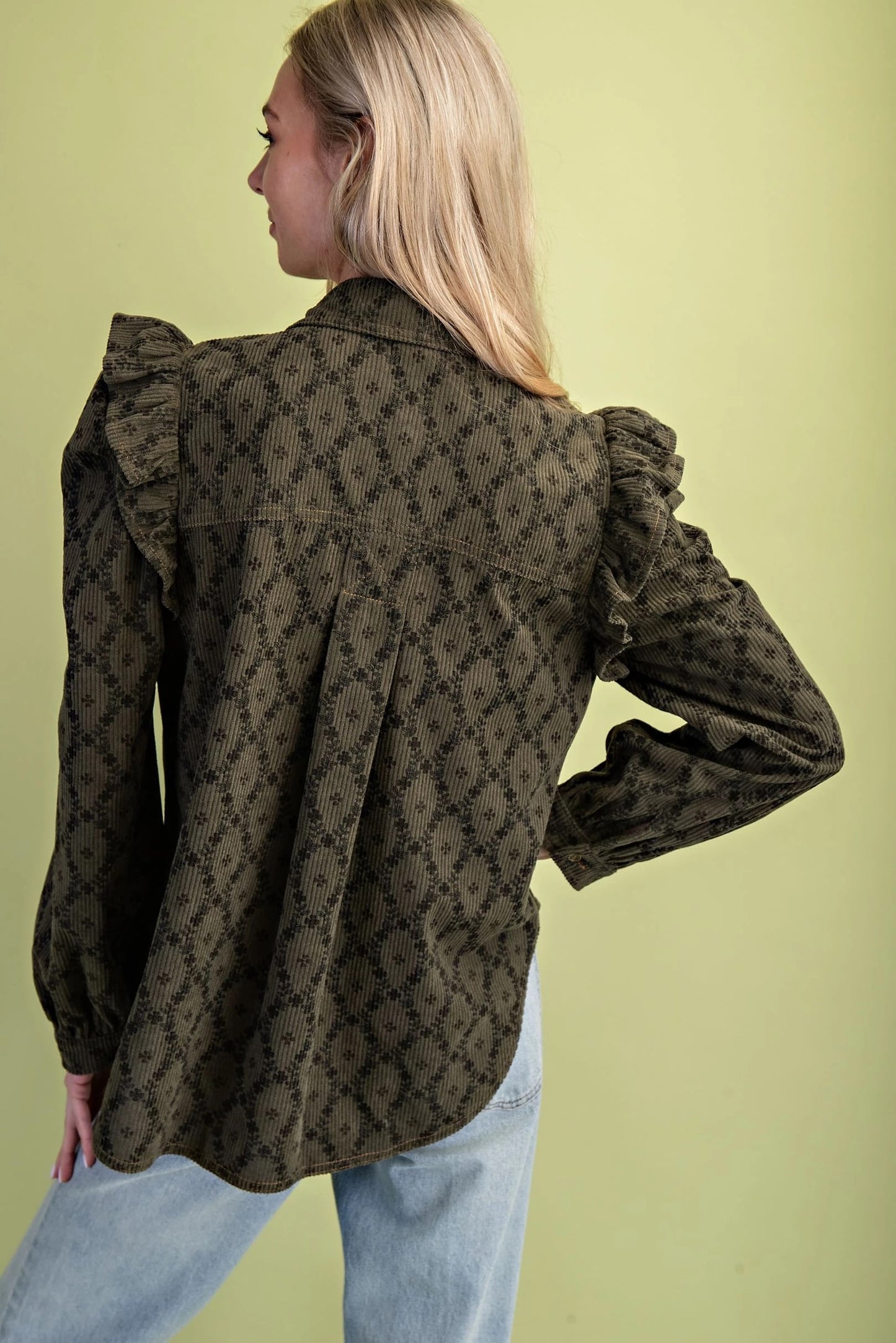Lara Corduroy Button Down Olive Mix
