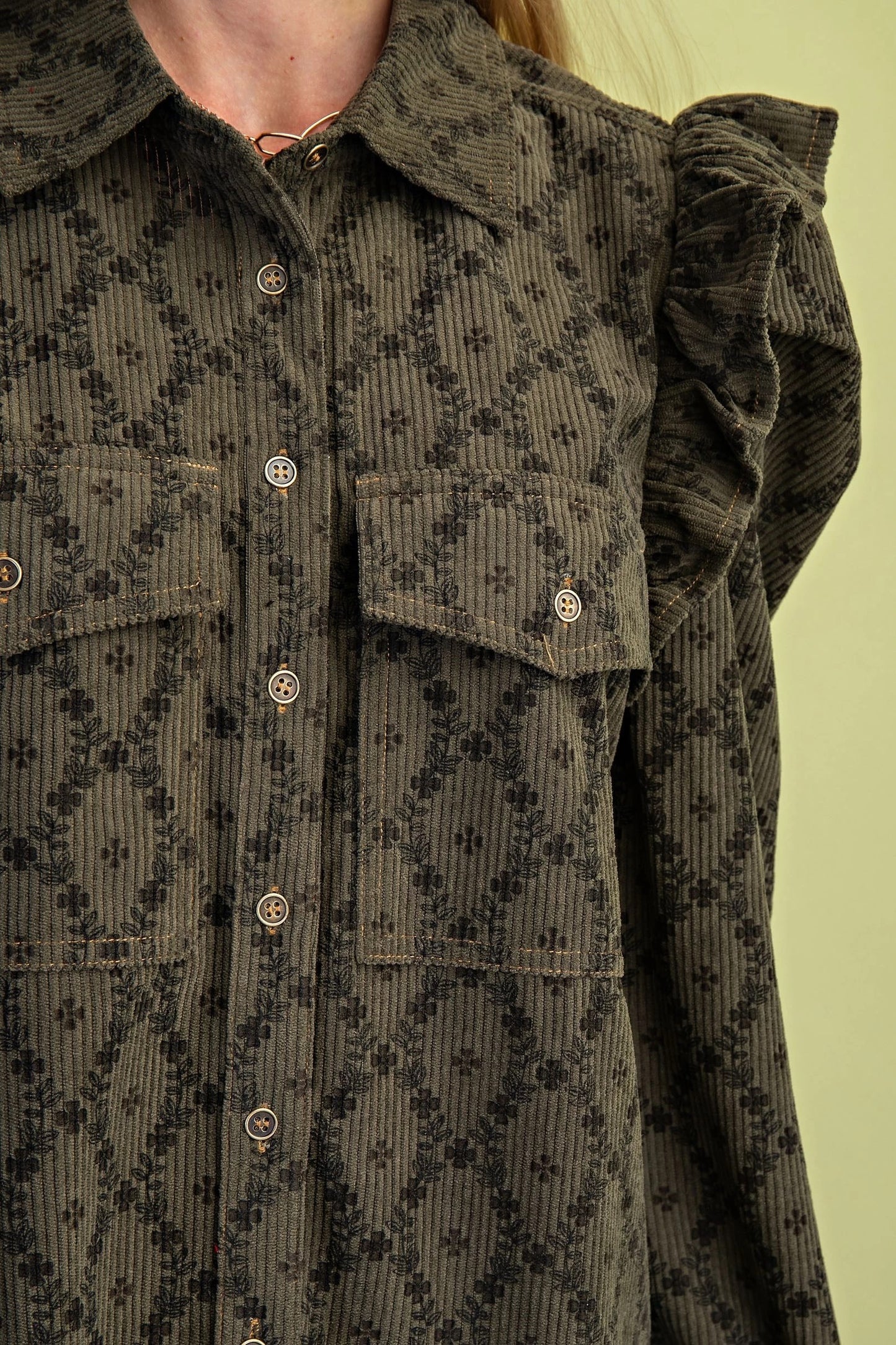 Lara Corduroy Button Down Olive Mix