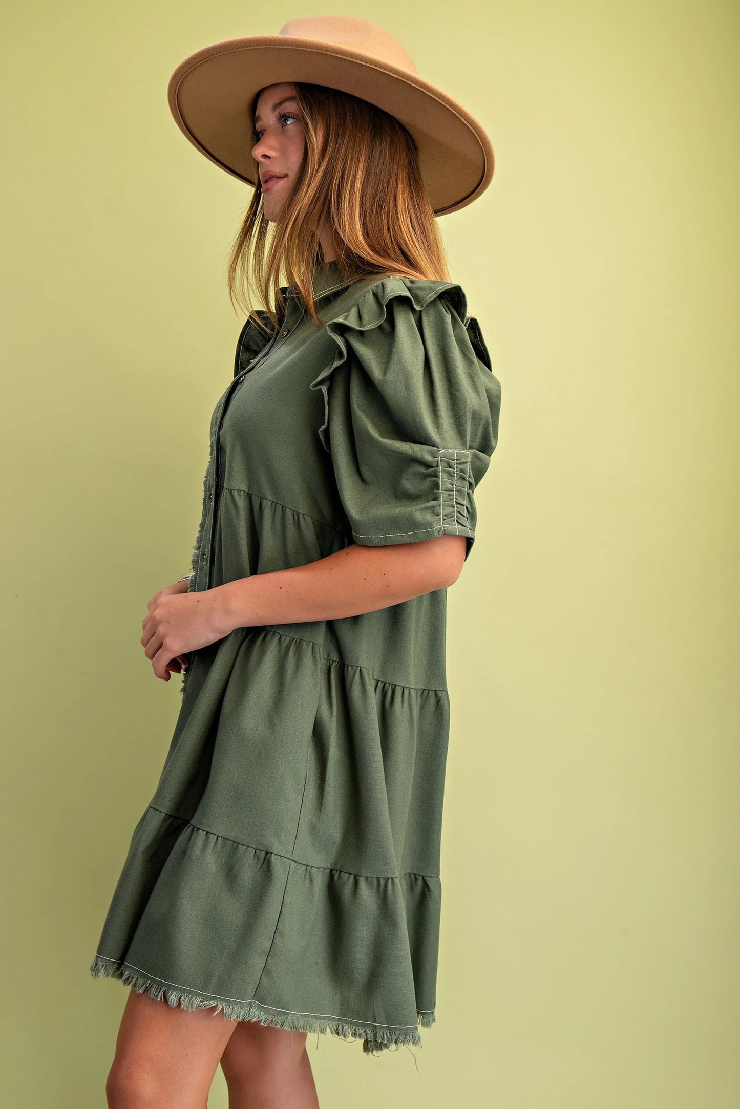 Howdy Linen Dress Olive
