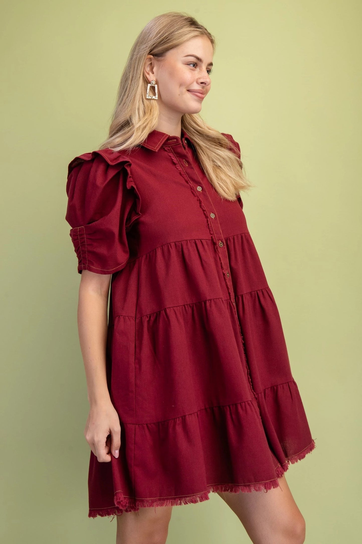 Howdy Linen Dress Burgundy