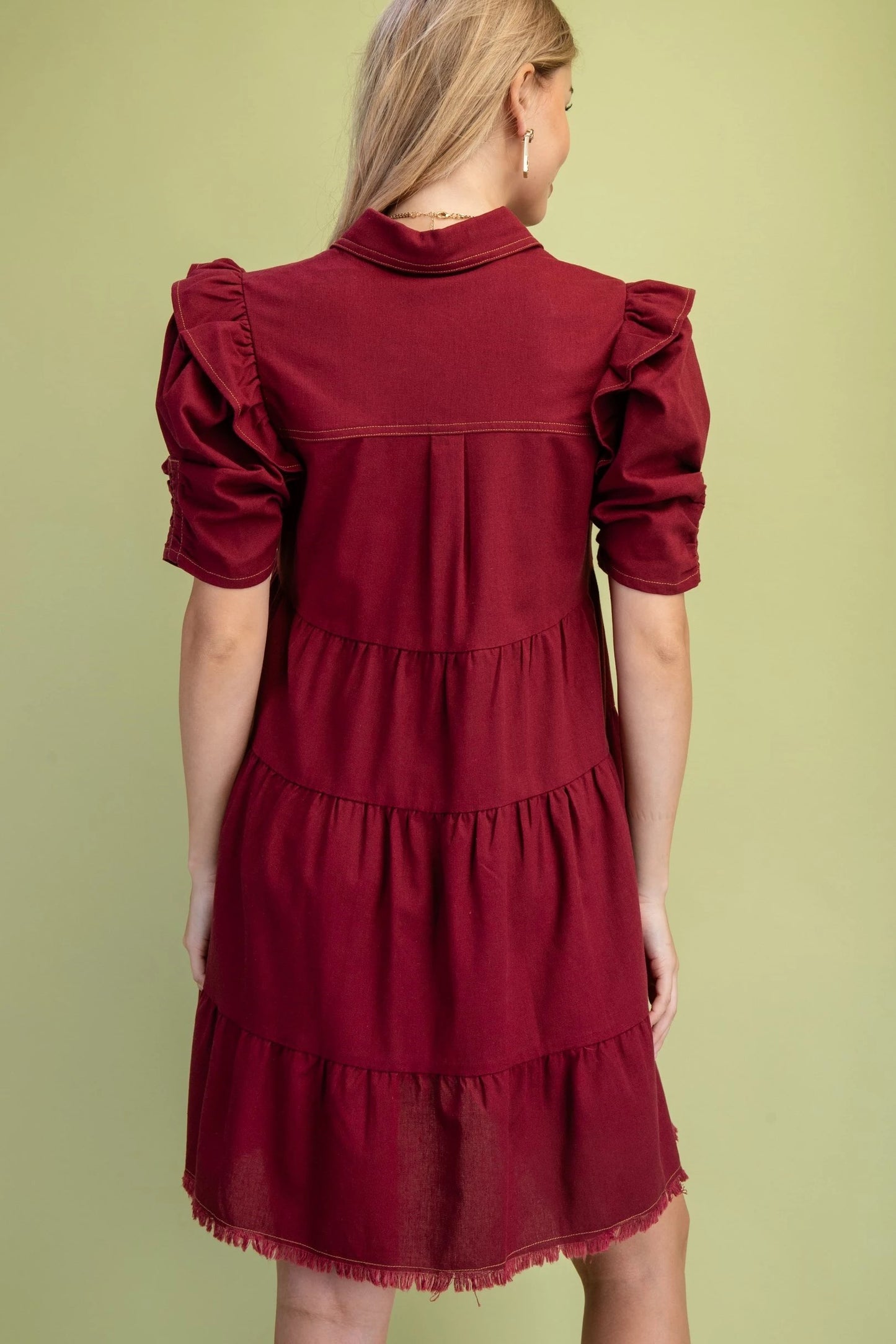 Howdy Linen Dress Burgundy