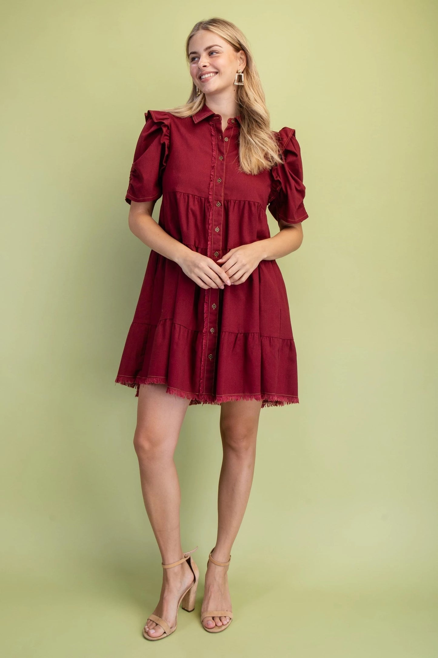 Howdy Linen Dress Burgundy
