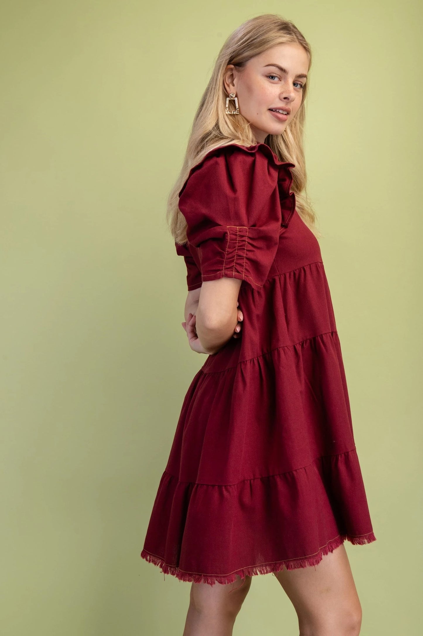 Howdy Linen Dress Burgundy