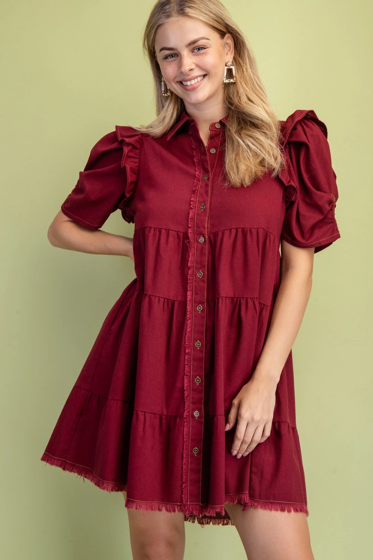 Howdy Linen Dress Burgundy