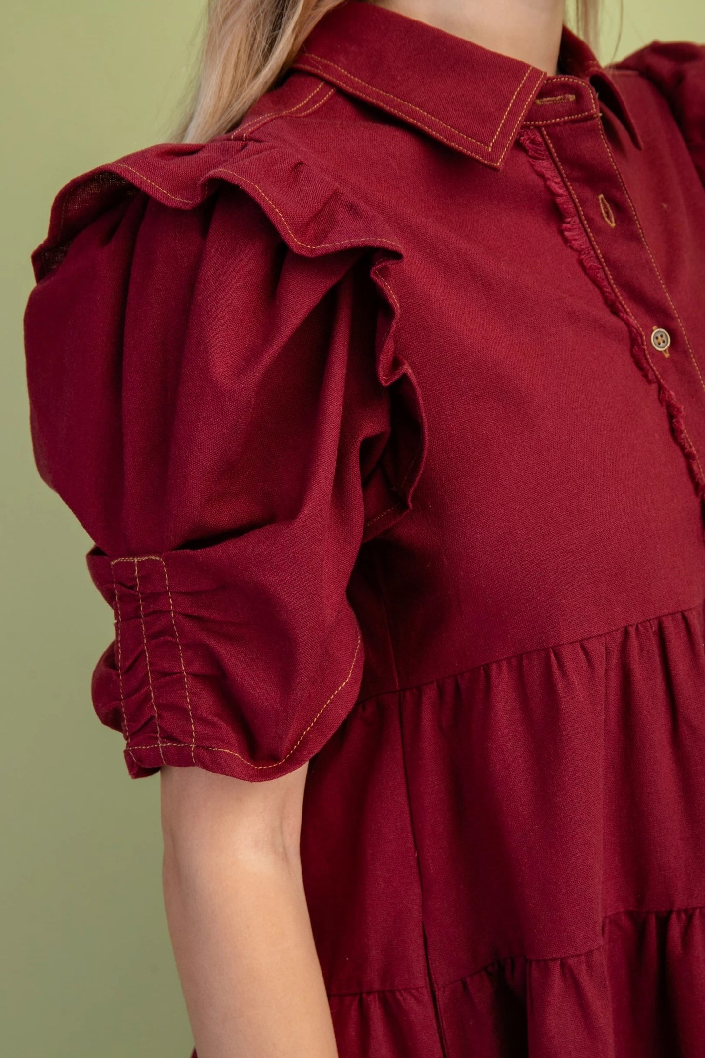 Howdy Linen Dress Burgundy
