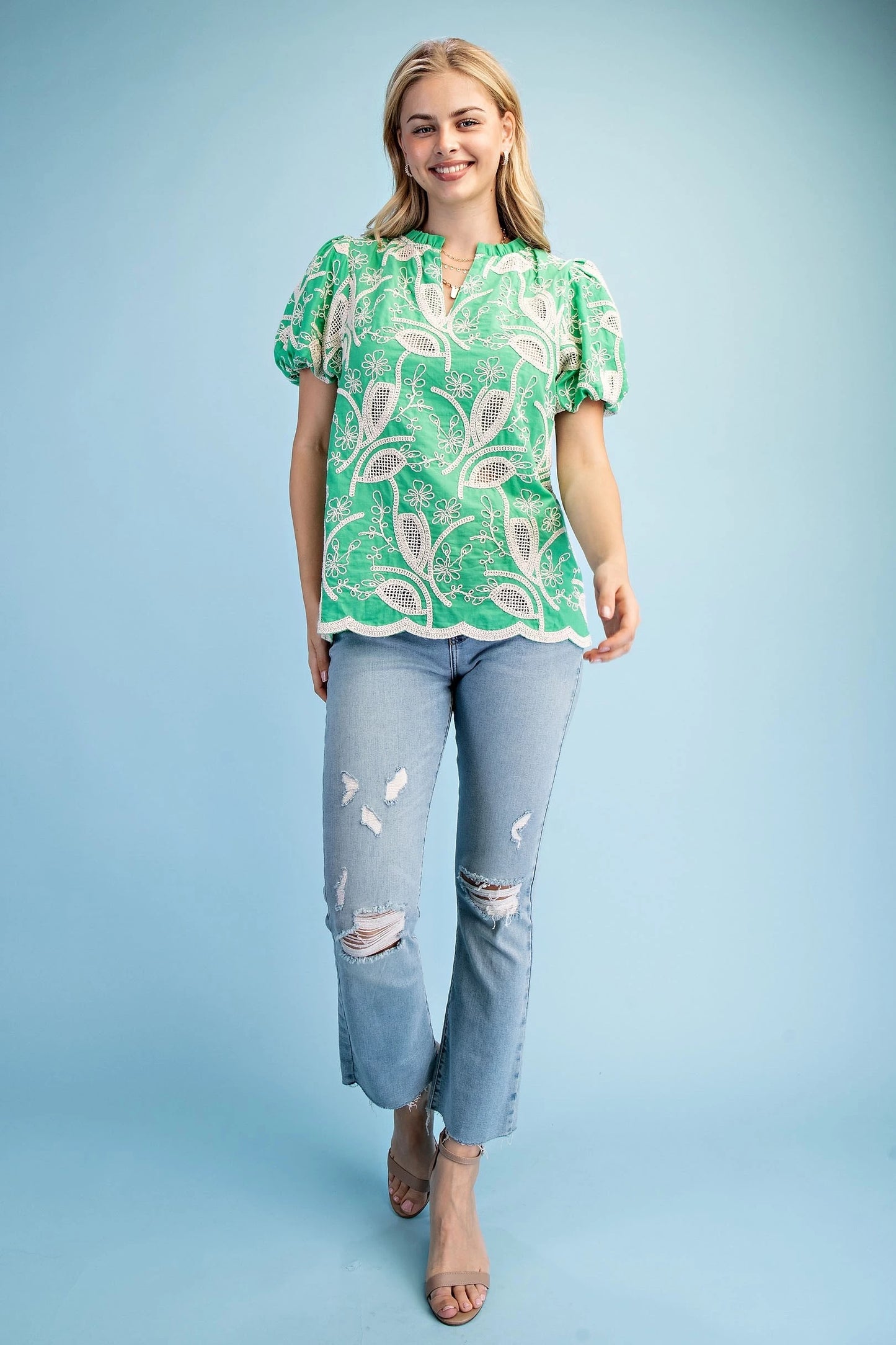 Emerald Green Floral Embroidered Blouse