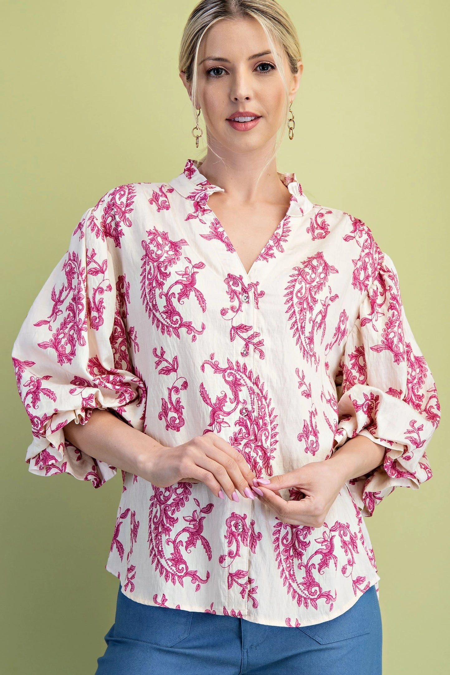 Newport Bloomer Blouse Fuchsia