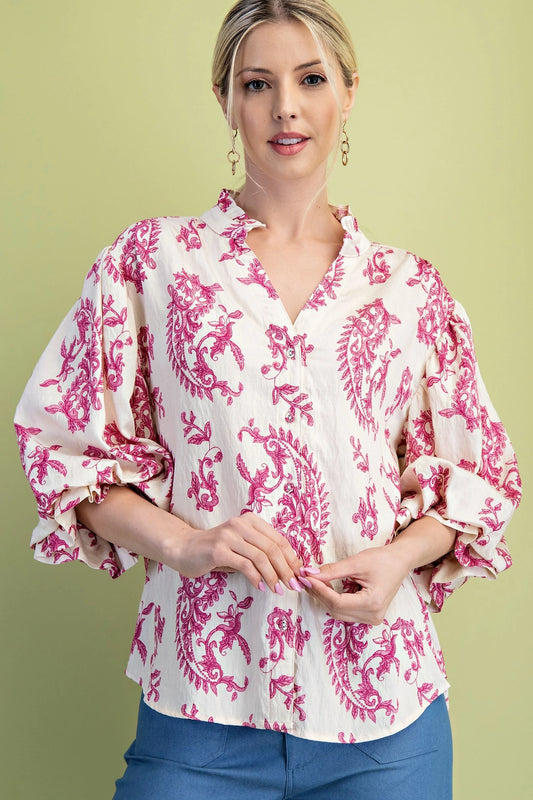 Newport Bloomer Blouse Fuchsia