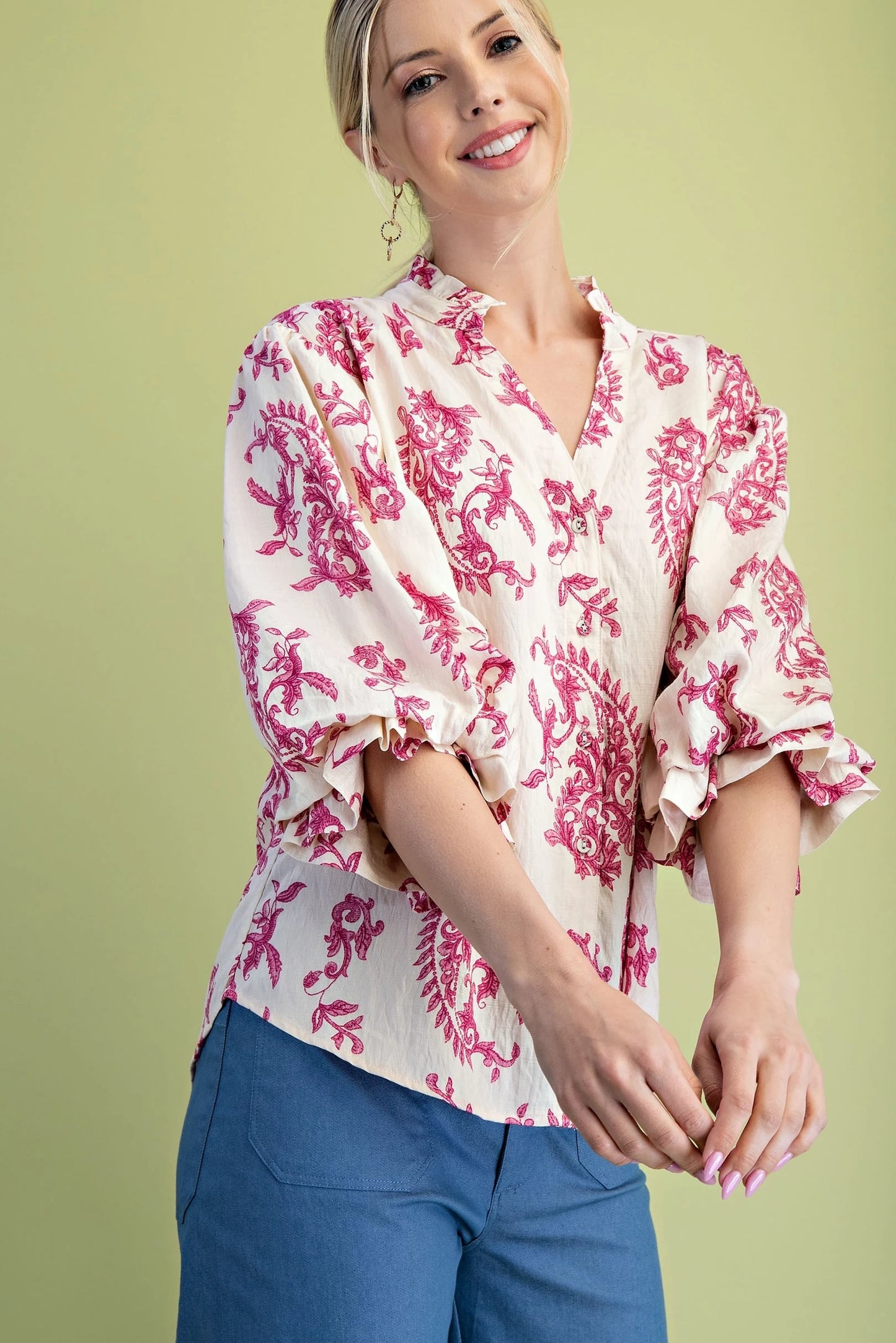 Newport Bloomer Blouse Fuchsia