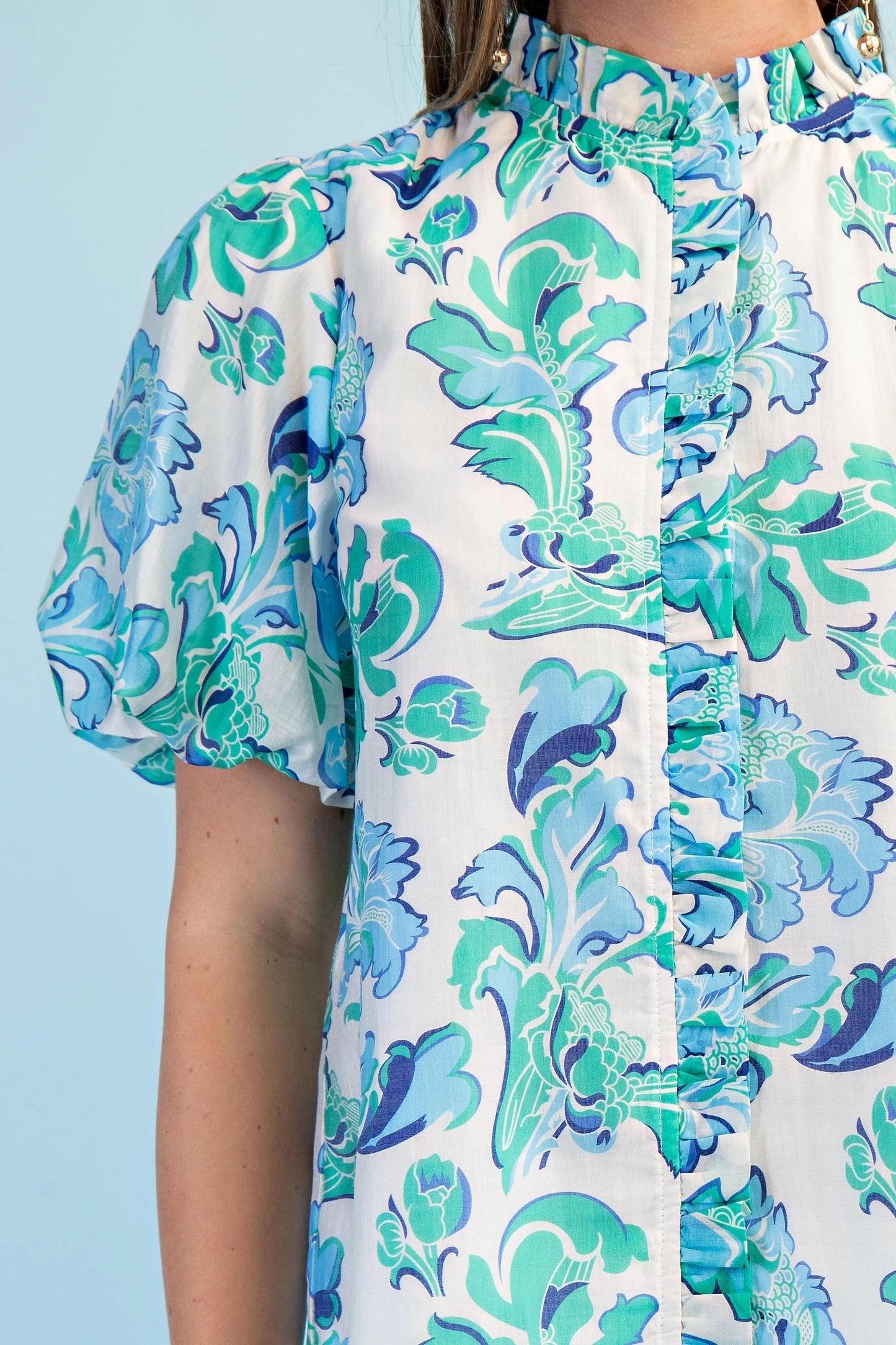 Sandra Diane Ruffle Blouse Emerald Mix