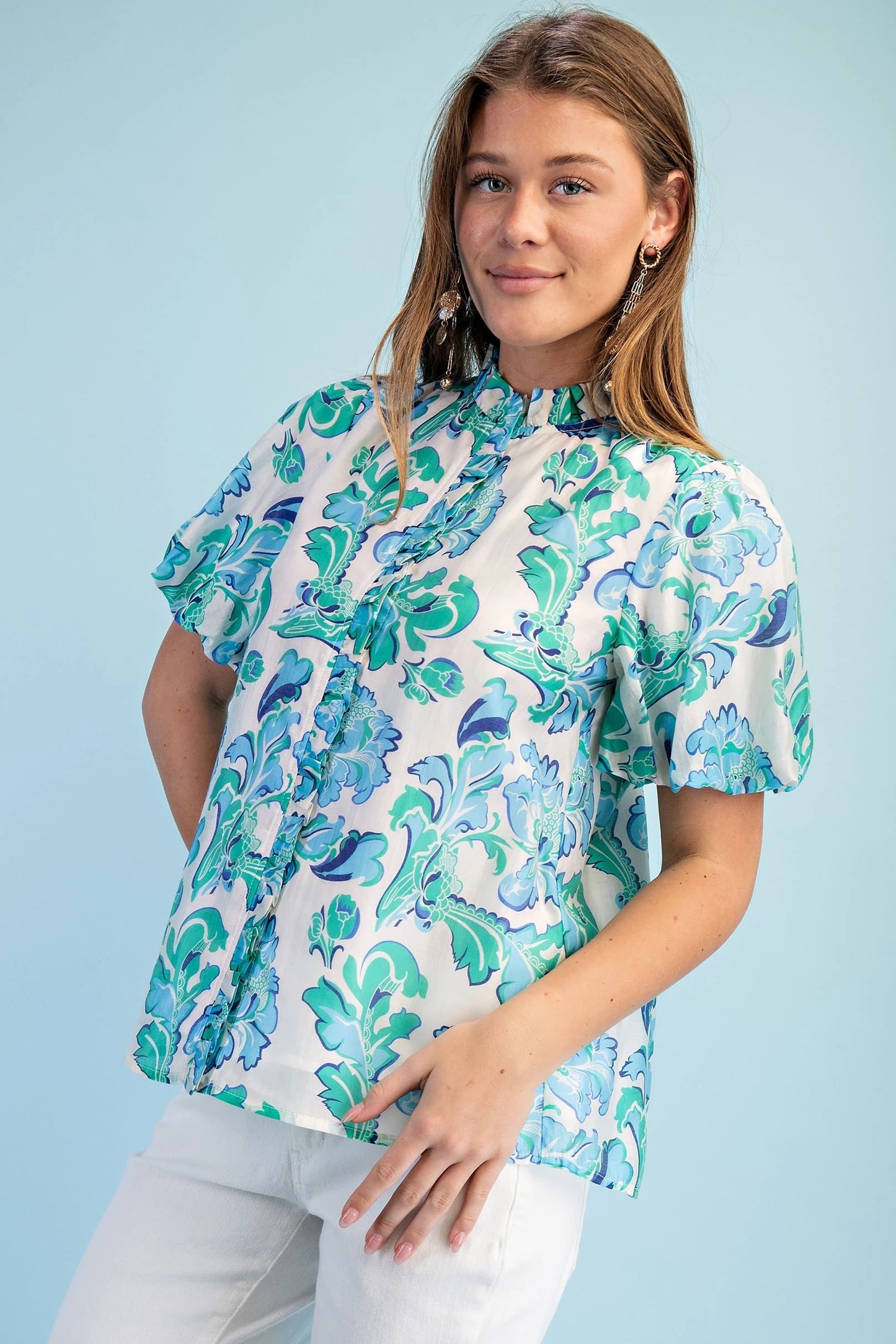 Sandra Diane Ruffle Blouse Emerald Mix