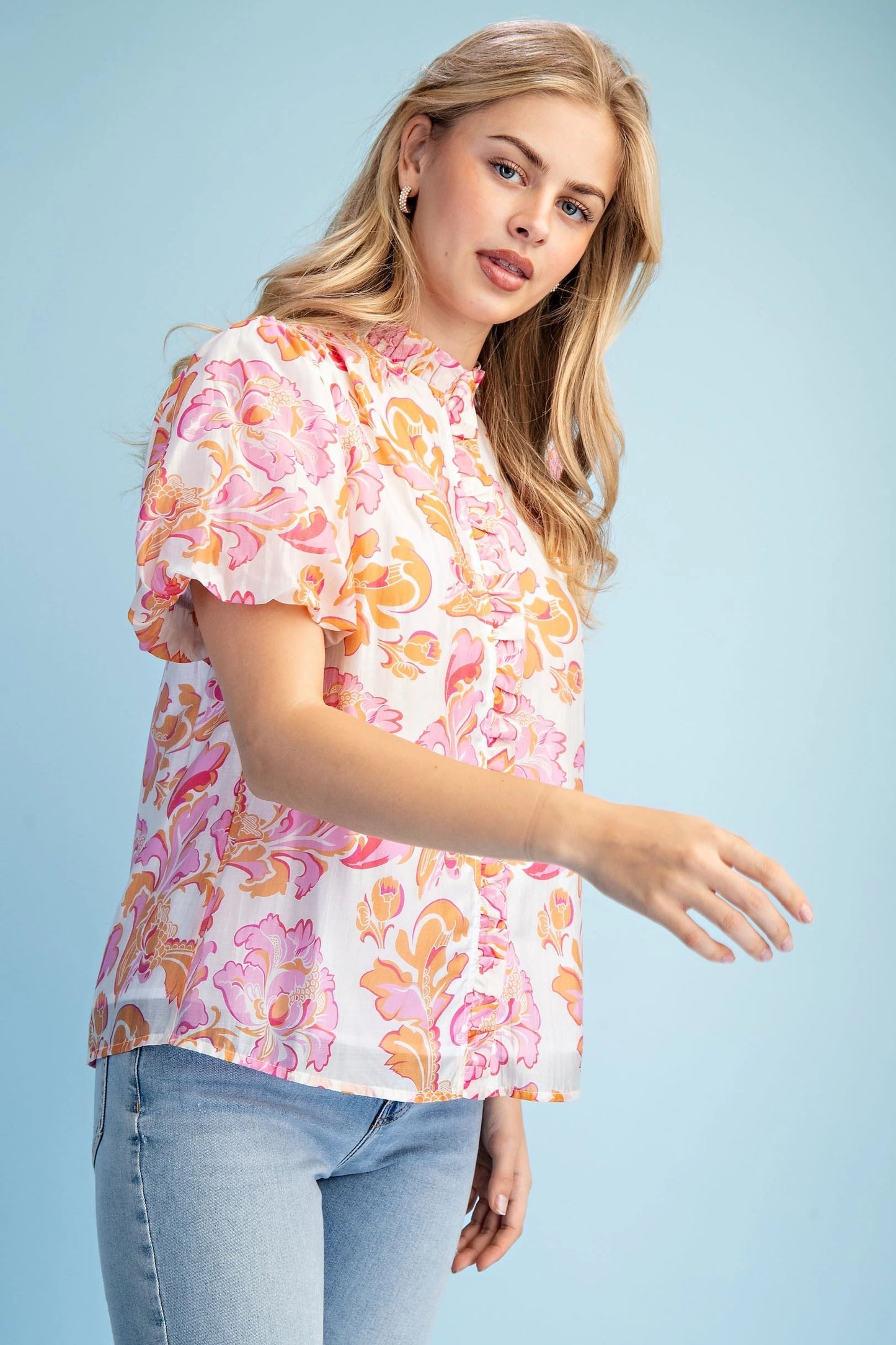 Sandra Diane Ruffle Blouse Pink Mix