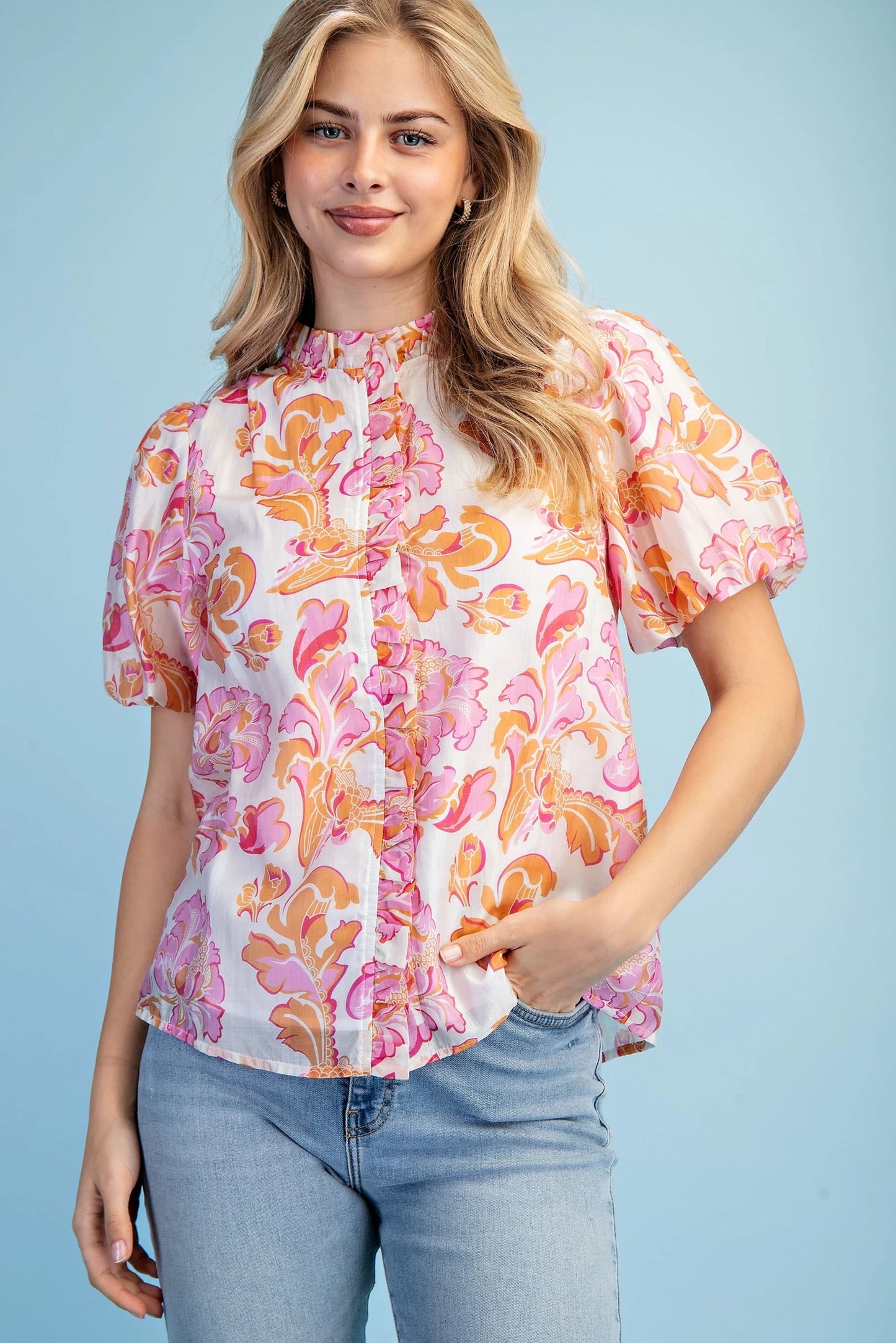 Sandra Diane Ruffle Blouse Pink Mix